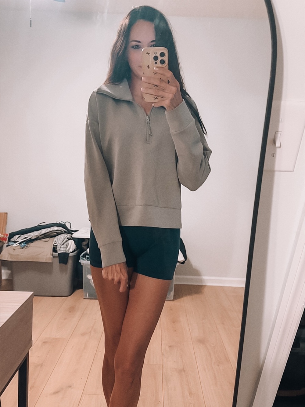 taupe half zip pullover top